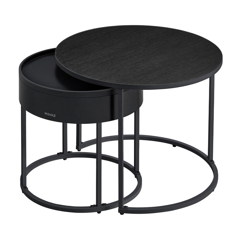 Nesting Coffee Tables with Hidden Storage and Top Tray, Ebony Black/Ink Black