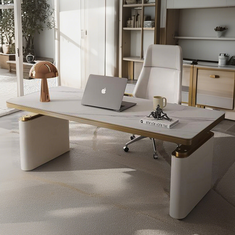Adjustable Height Faux Marble Steel Standing Desk, 28.35" H x 55.12" W x 27.56" D, White