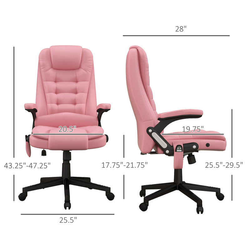 Chaise de bureau de massage à haut dossier avec 6 points de vibration et fauteuil chauffant inclinable en cuir PU avec accoudoirs et télécommande