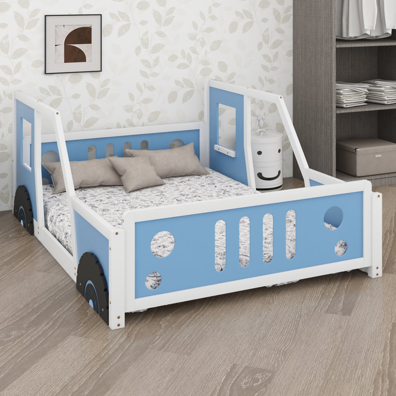 Lit voiture classique avec roues, style plateforme pour enfants, Blue
