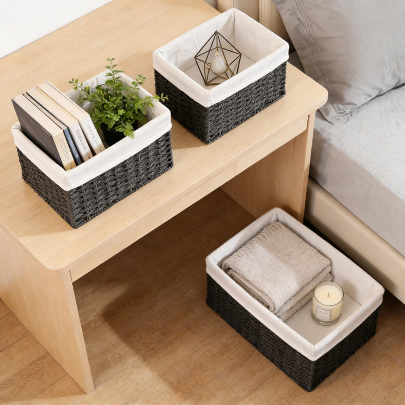 Hand-Woven Wicker Storage Baskets Set Of 3 With Handles, Decorative And Stackable Organizing Bins For Bathroom, Shelves, Closet, And Home Decor