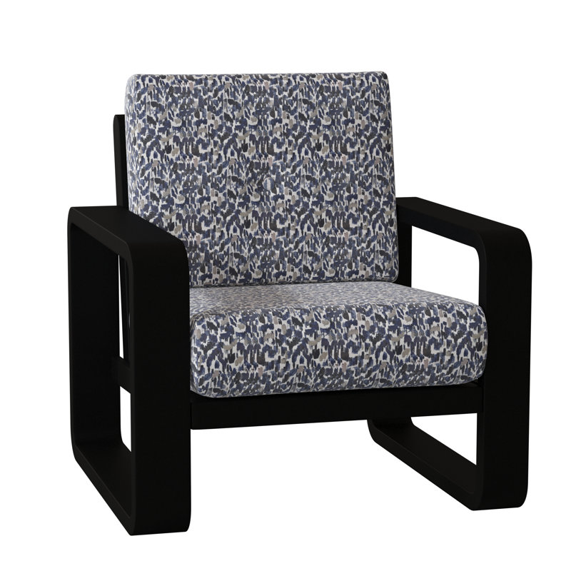 Vale Aluminum Outdoor Lounge Chair, Fairview Indigo Abstract Sunbrella®, Textured Black