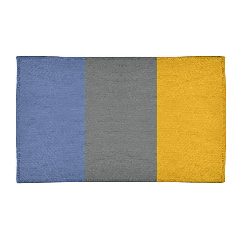 Tapis à rayures bleu/gris/jaune, Rectangle 9 pi x 12 pi