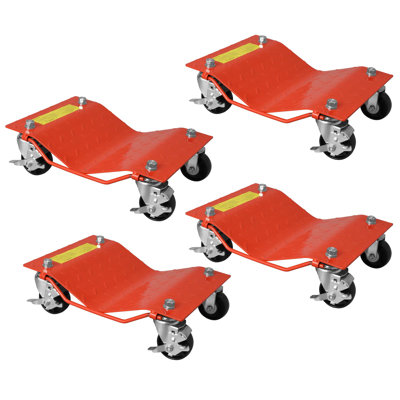 Heavy Duty Steel Car Wheel Dolly Set of 4 with Locking Casters Vehicle Positioning Skates for Garage Workshop Auto Repair Moving