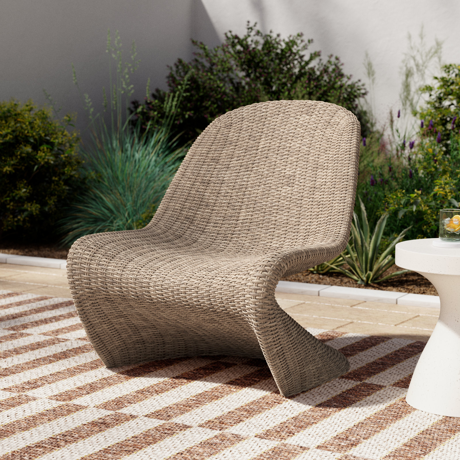 Daughtery Outdoor Armless Lounge Chair, Vintage White