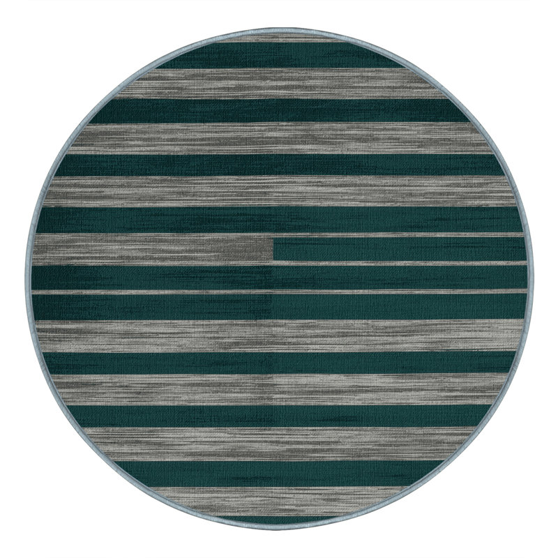 Tapis bleu à rayures horizontales lavable à la machine, Rond 6 pi