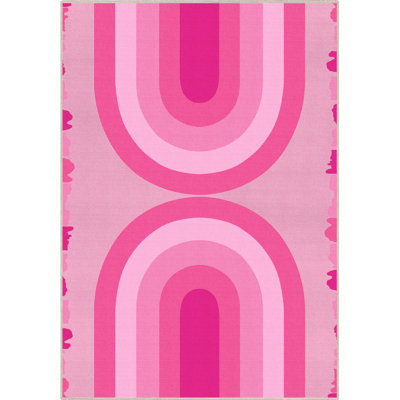 Shanea Rainbow Pink Modern Geometric Flat-Weave Rug