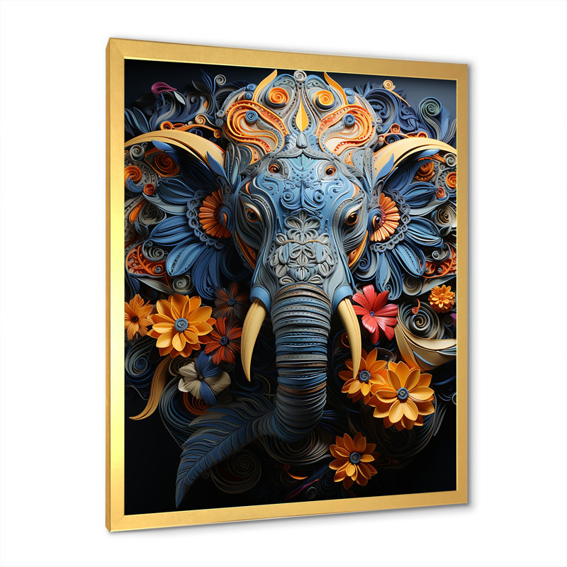 «Abstract Elephant Dreamscape Portrait», reproduction sur toile, Cadre doré simple, H 40 po x l 30 po x P 1,5 po