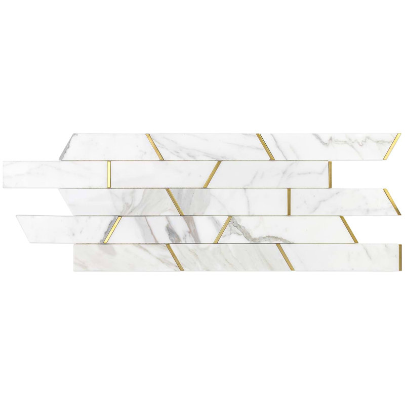Matrix 10x25 Trapezoid Calacatta Marble and Brass Mosaic Tile