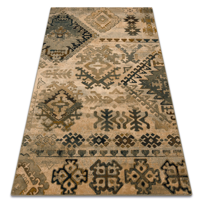 Yair Oriental Wool Area Rug, Rectangle 170 x 235cm, Beige/Green