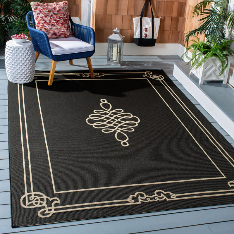 Tapis d'intérieur / extérieur Cherene, Rectangle 6 pi 7 po x 9 pi 6 po, Black/Cream