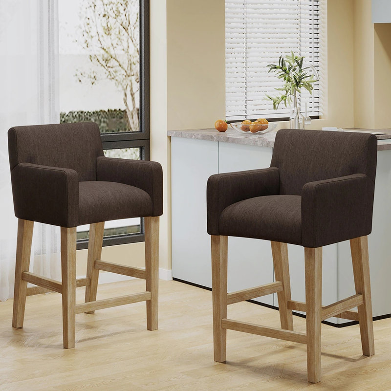 Tabouret en bois massif Alighiero, Brun / brun patiné, 2, Tabouret de comptoir (siège d'une hauteur de 26 p