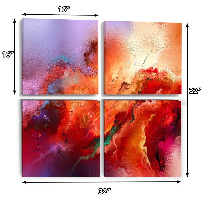 Nuage de rouge, mauve et rouge - ensemble de 4 reproductions d'art moderne sur toile