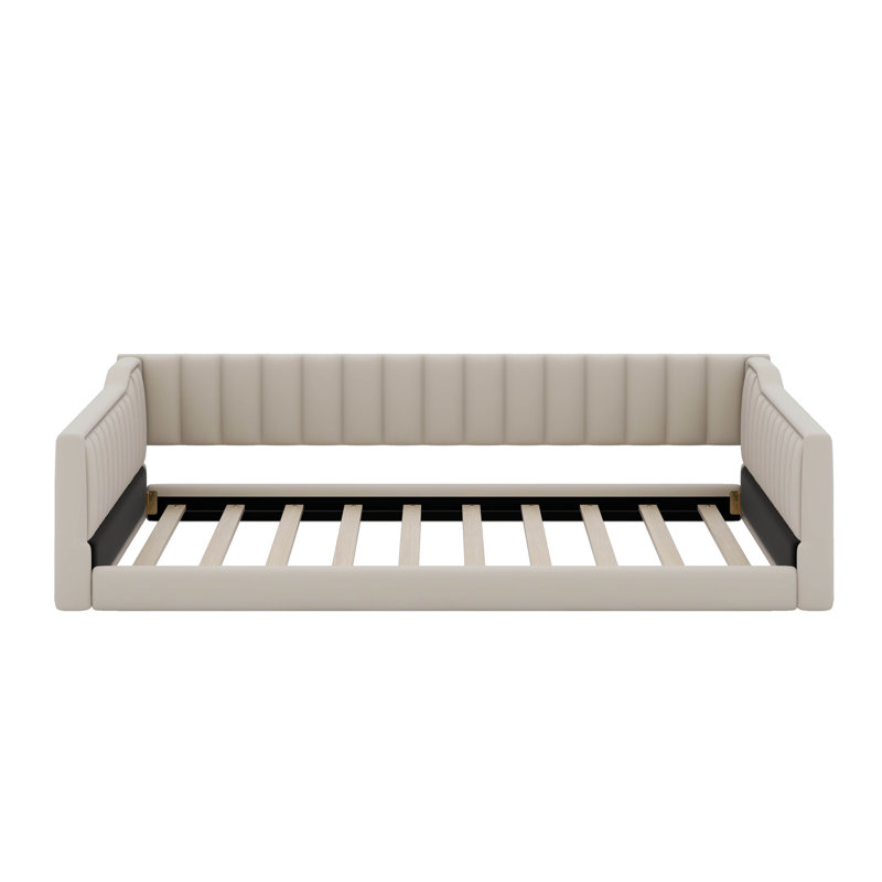Upholstery Daybed With Side Storage Pocket, Beige, Twin Extra-Long