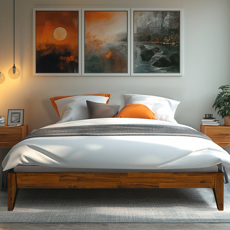 Mervyn Solid Wood Platform Bed without Headboard, Mid-Century Modern Bed Frame, Queen Size Bed Frame Wood Bed Compatible with All Mattresses, No Box Spring Needed, Easy Assembly, Caramel