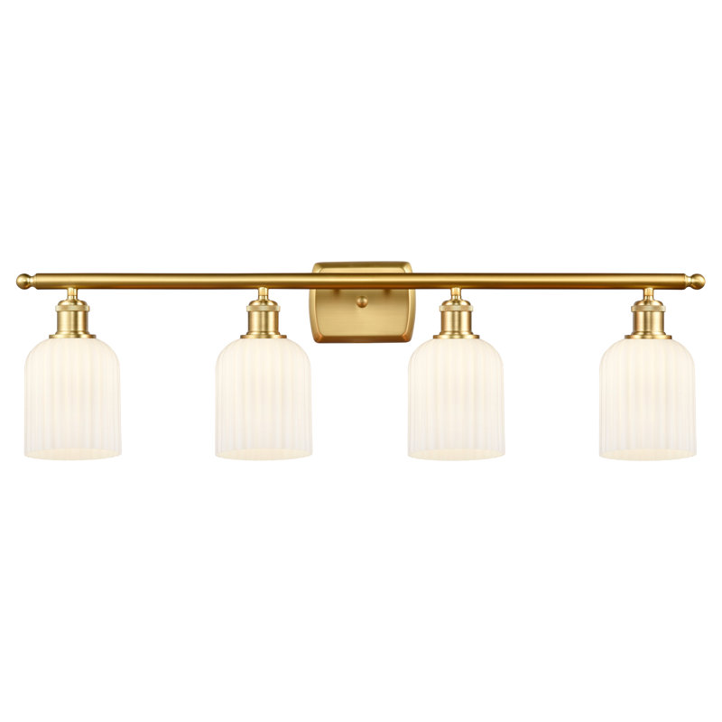 Éclairage pour meuble-lavabo à 4 lumières à intensité variable Fiennes Veil, Or satiné, Blanc brillant