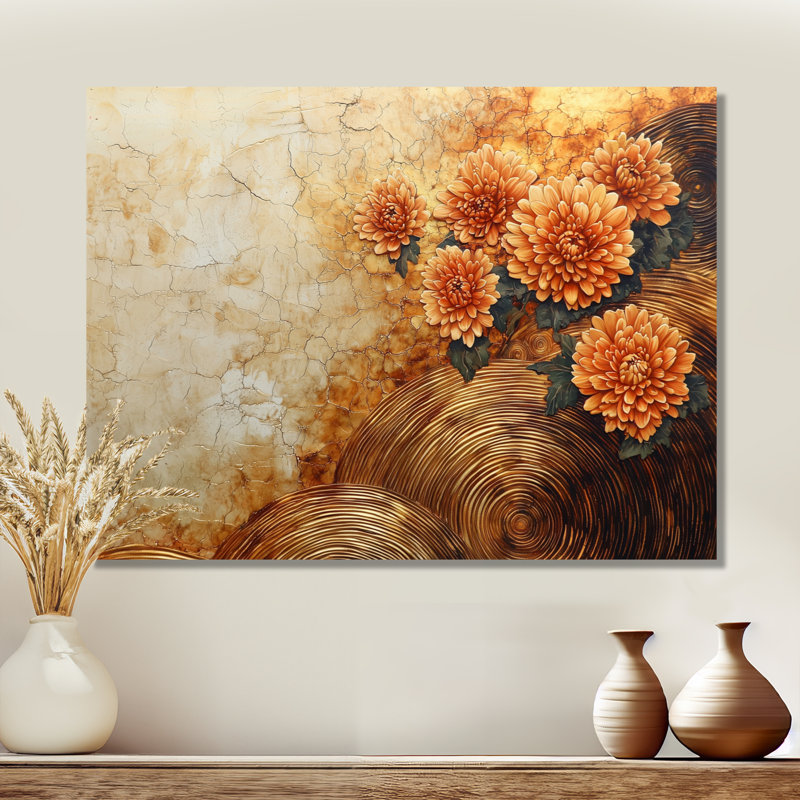 Fleurs d'automne de chrysanthèmes sur un plateau en bois, diapositive III, H 16 po x l 32 po, Toile tendue, Ne s’applique pas