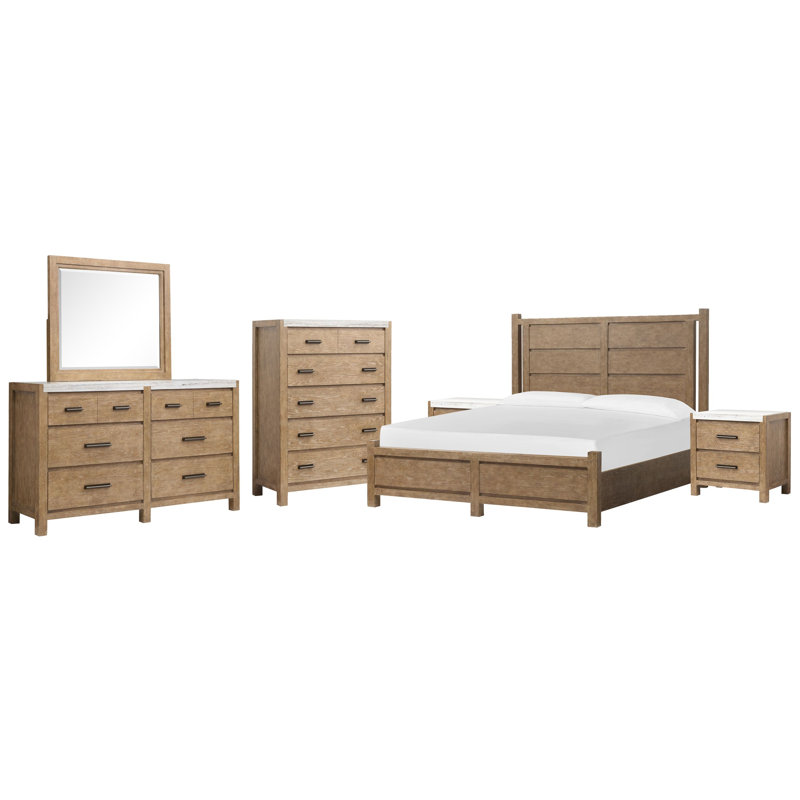 Commode à 2 tiroirs Wilmot, 6 Pcs:Bed,2Nightstand,Dresser,Mirror,Drawer Chest, Queen
