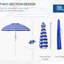 Parasol portatif, mécanisme d'inclinaison et de hauteur réglable, 40 et plus, 2 crochets pour porte-gobelets, toit rayé bleu blanc avec fonction et hauteur, toit protégé, aéré