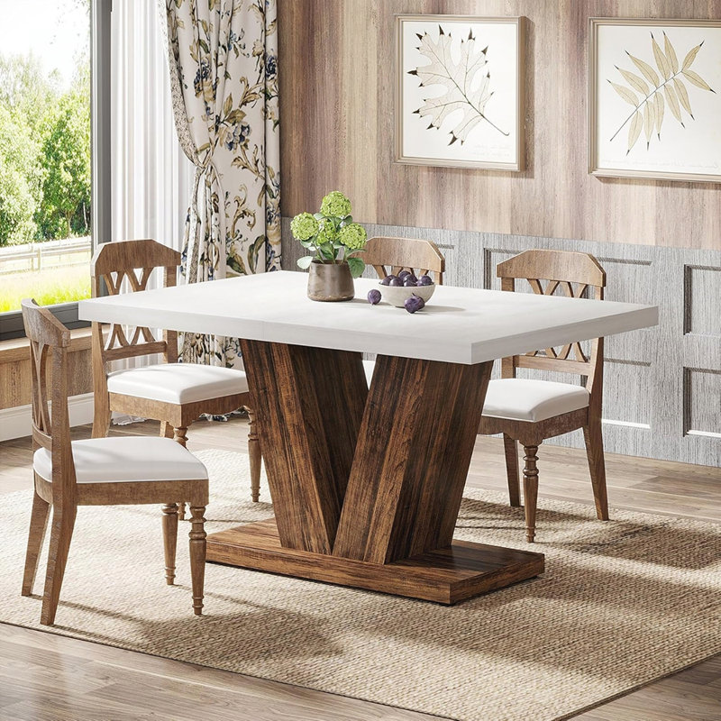 Table de salle à manger Farmhouse Durable et élégante pour les intérieurs modernes et rustiques, Blanc / Brun