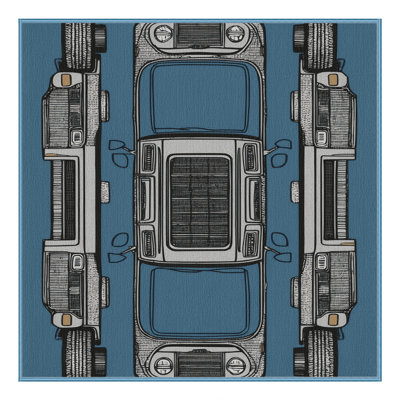 Machine Washable Transportation Blue Area Rug