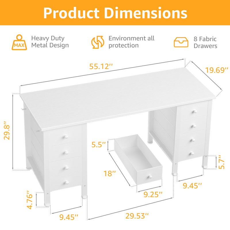 Computer Drawers Desk, Writing Desk With Drawers, White
