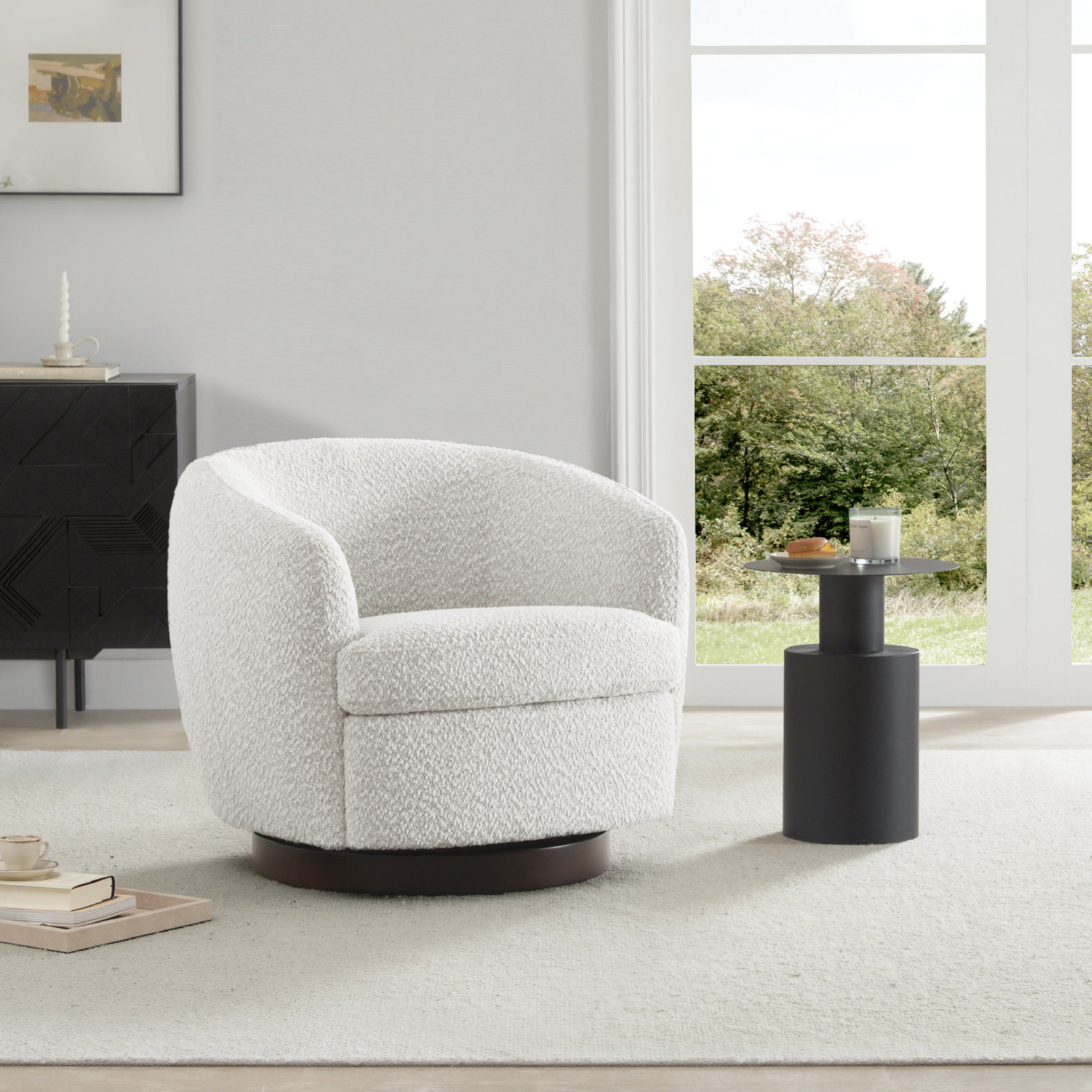Marcy Swivel Barrel Chair, Azalea Beige Tweed