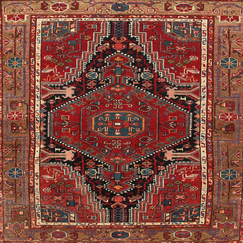 Tapis rouge / bleu Southwestern, Carré 6 pi