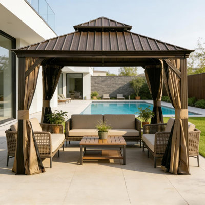 Durable Steel 13x13ft Canopies & Gazebos With Double Roof For Backyard