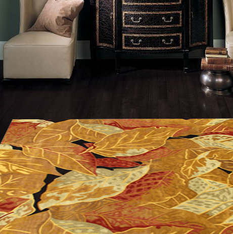 Tapis doré / rouille en laine noué à la main