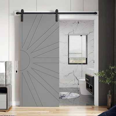 Panelled Wood And Metal Barn Door with Installation Hardware Kit
