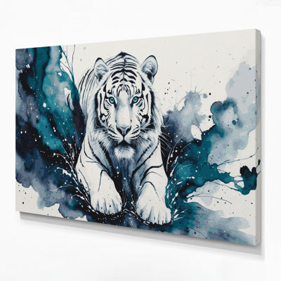 Big Cats White Bengal Tiger Blue Canvas Wall Art