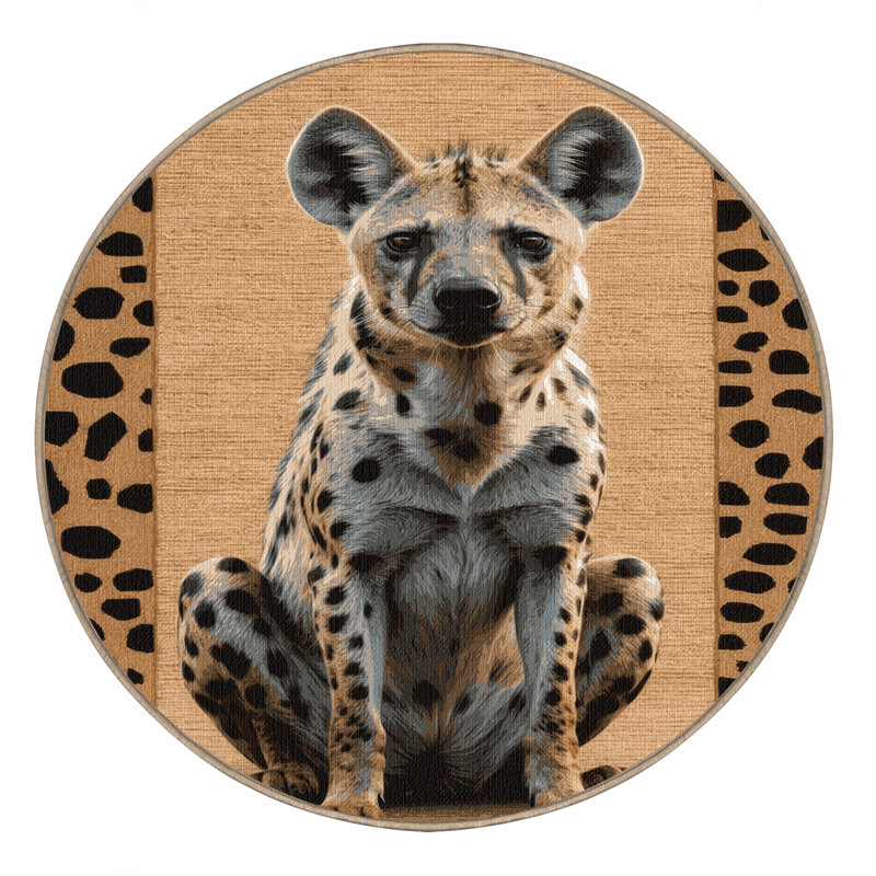 Washable Spotted Hyena Wildlife Area Rug, Round 5'
