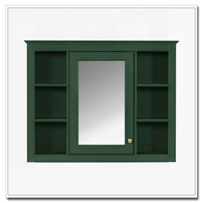 Armoire de salle de bain murale 35 "x 27,5" avec miroir, armoire, 6 tablettes ouvertes, Vert