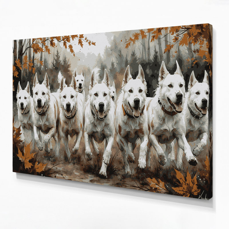 Chiens, art mural sur toile gris Kuvasz, 11" H x 14" W