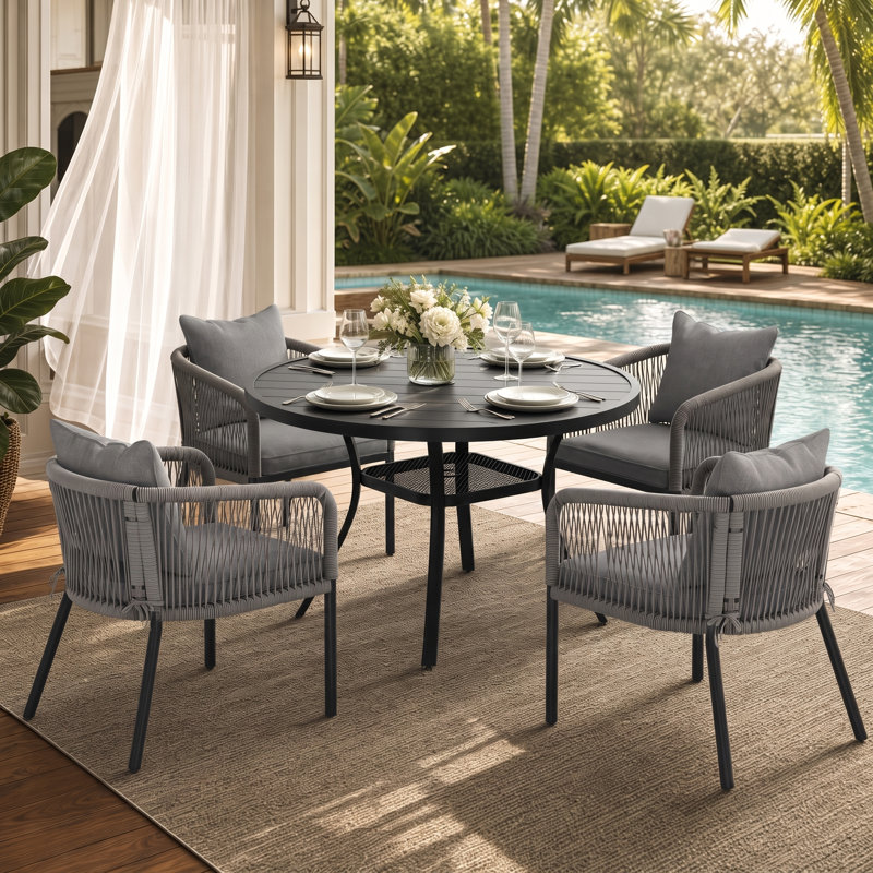 Ensemble repas d'extérieur pour 4 personnes Keppler, Noir/gris