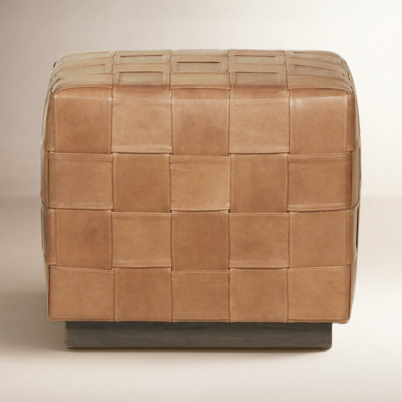 Weston Mirage Leather Ottoman Footstool In Light Tan, Lumber