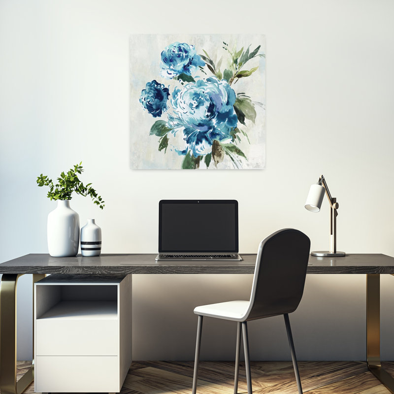 Art abstrait pivoine bleue II, H 18 po x l 18 po