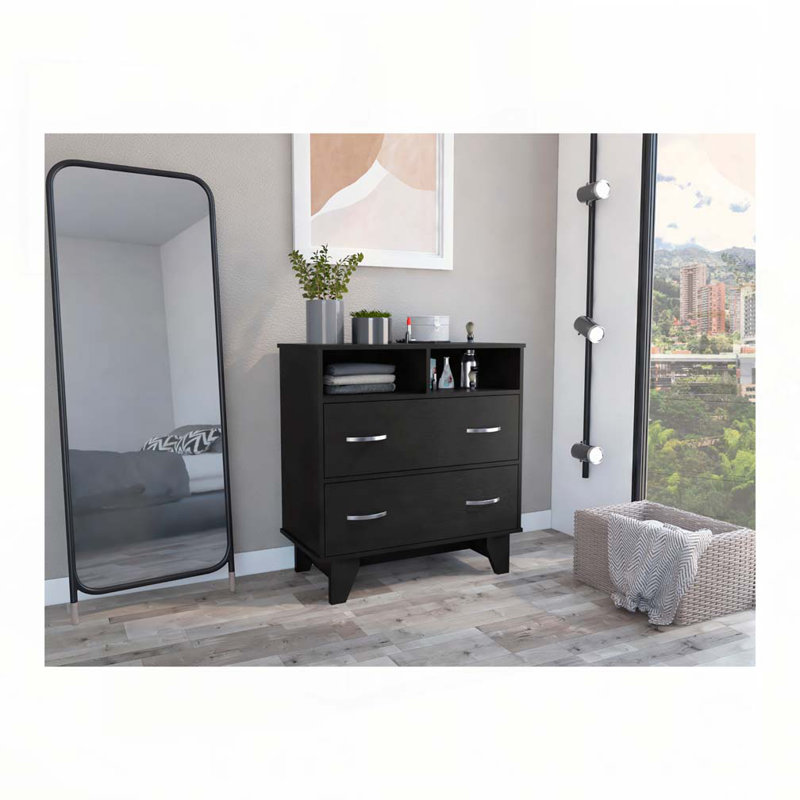Commode double 8 tiroirs l 32 po, Noir / gris clair