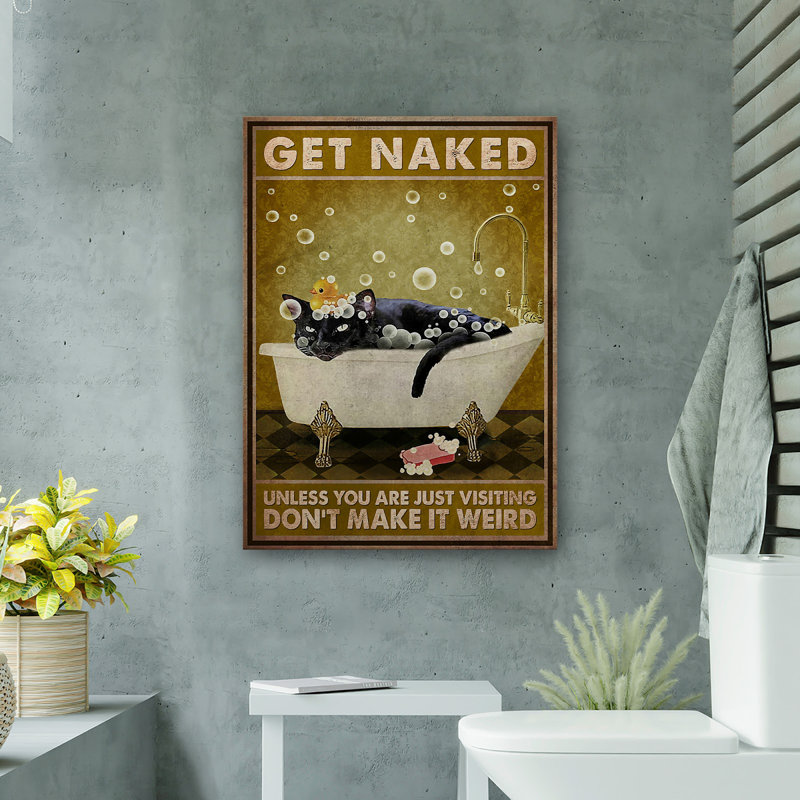 Panthère noire avec canard en caoutchouc dans un fond de bain brun, H 36 po x l 24 po x P 2 po