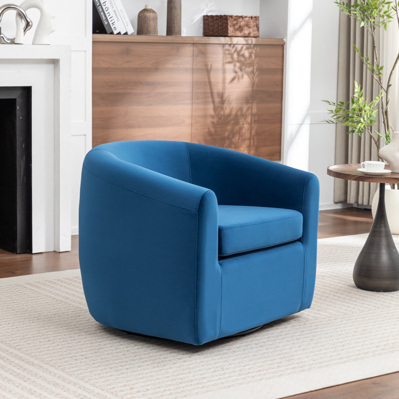 Fauteuil demi-tonneau pivotant de 33,5 po Odey, Velours marine