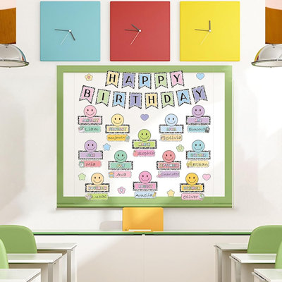 Ensemble de décorations de tableau d'affichage Happy Birthday - Bordures de classe, découpes de sourire et cahier de composition pour les enseignants