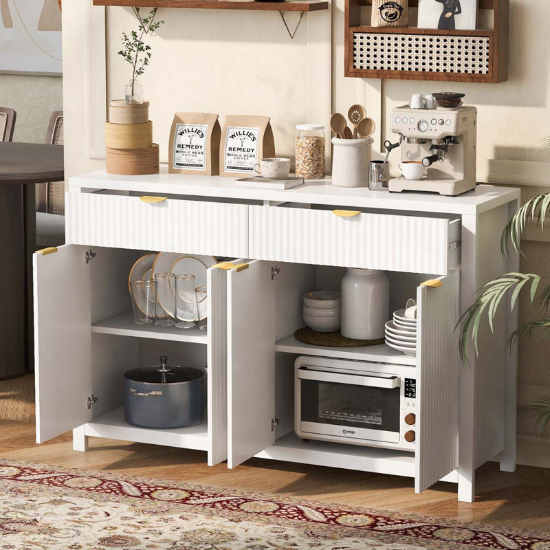 Buffet à motif de vagues avec tiroirs, Blanc