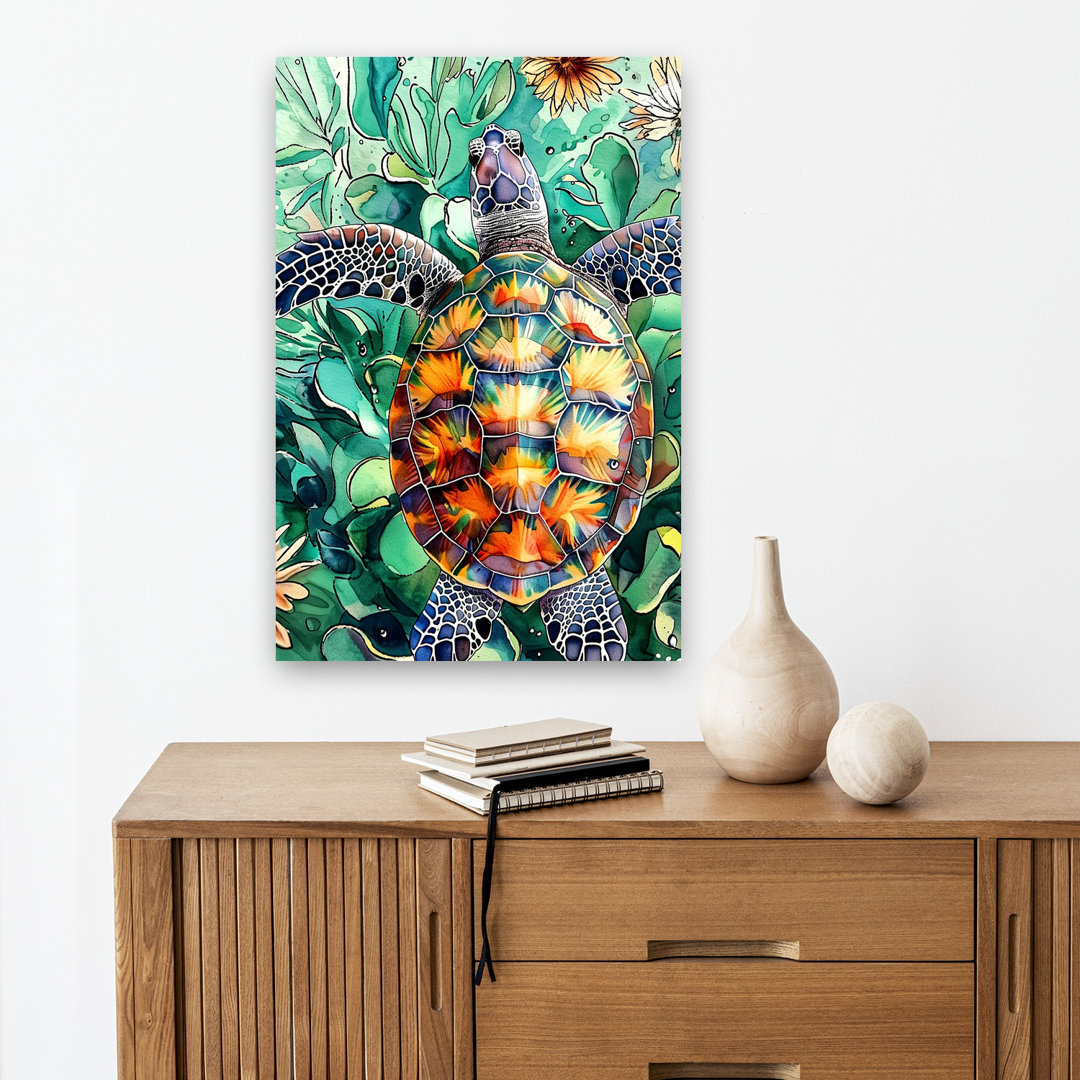 Colorful Sea Turtle Colorful Vibrant Abstract Turtle Nature Ocean Wall Art Print