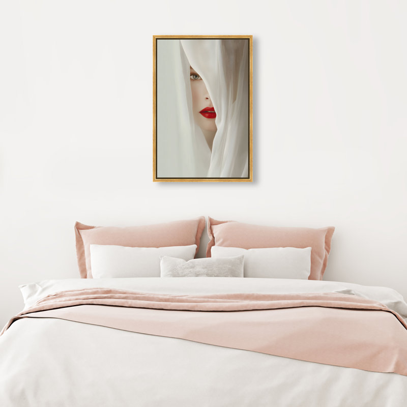 Secret Under Silk Canvas Fashion Print by Oliver Gal, Black Frame, 10 x 15, 37"H x 25"W, Gold Floater Frame