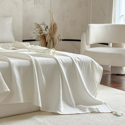 Linen Cotton Throw Blanket With Tassels