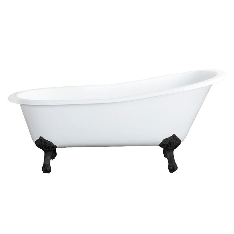 Kingston Brass Aqua Eden 61-Inch Cast Iron Oval Single Slipper Clawfoot Tub (No Faucet Drillings), White/Matte Black