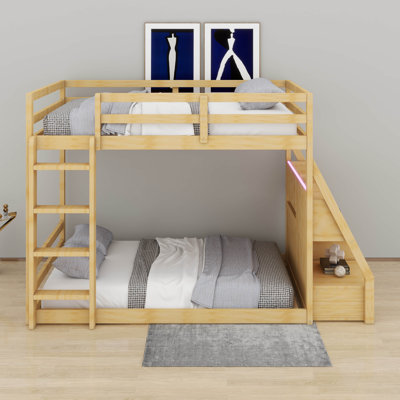Lit superposé avec lumières DEL contrôlées par l'application, 7 couleurs, ports USB, tablettes de rangement et 2 tiroirs, lit moderne peu encombrant