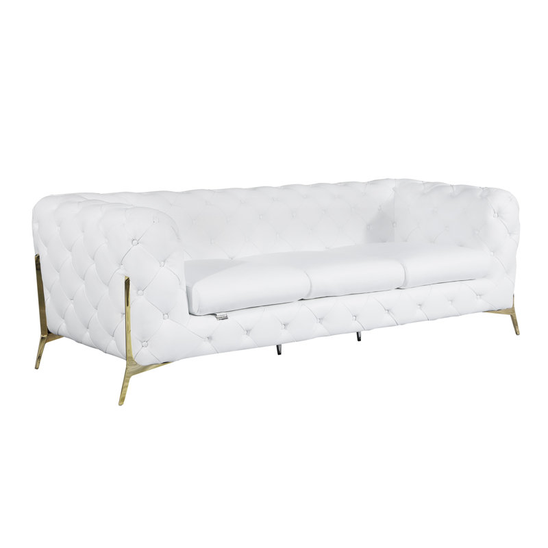 Ehrika Top Grain Italian Leather Sofa, Gold, White Genuine Leather