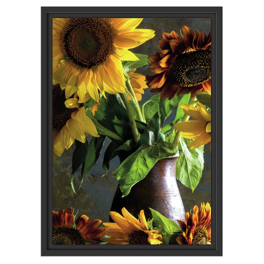 Gerahmtes Wandbild Sonnenblumen in Vase